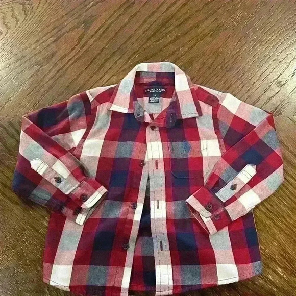 U.S. Polo Assn. red plaid flannel - 2T - cozy soft button up excellent condition - Picture 1 of 3